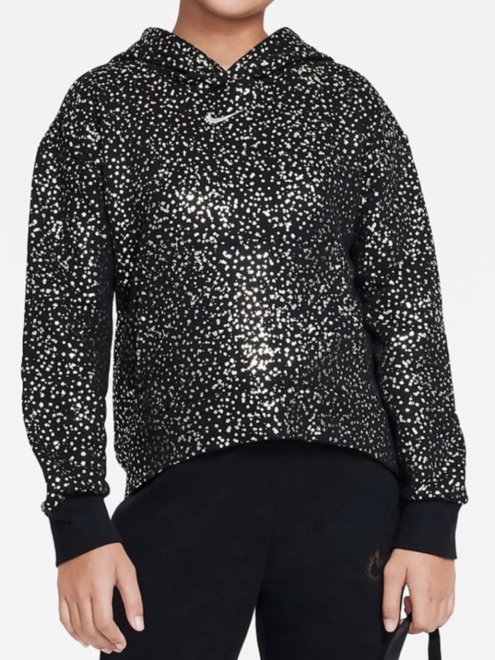 Nike Girls Black & Metallic Silver Star Hoodie